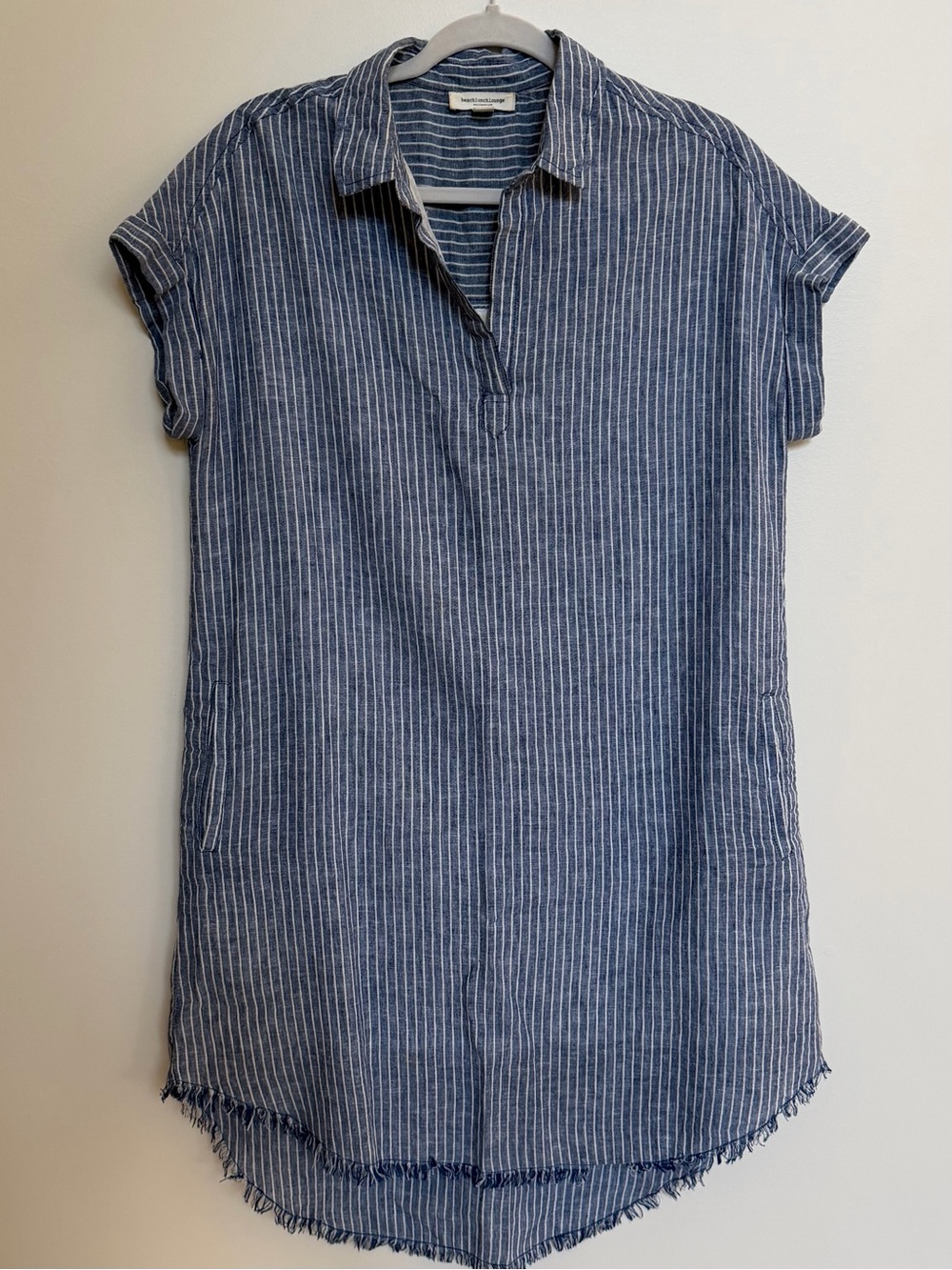 beachlunchlounge Blue Striped Short Sleeve Linen Tunic